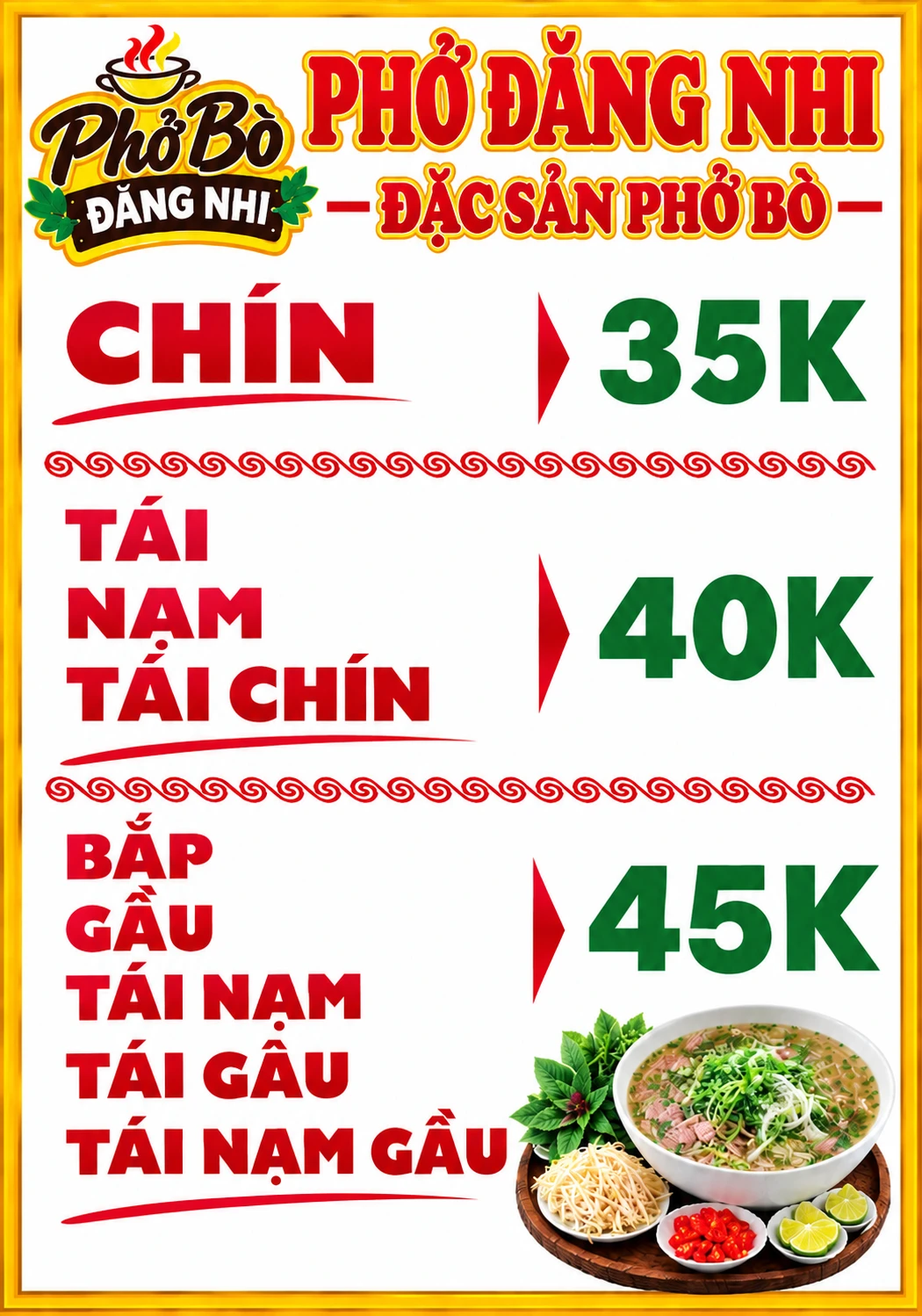 Bảng giá món ăn